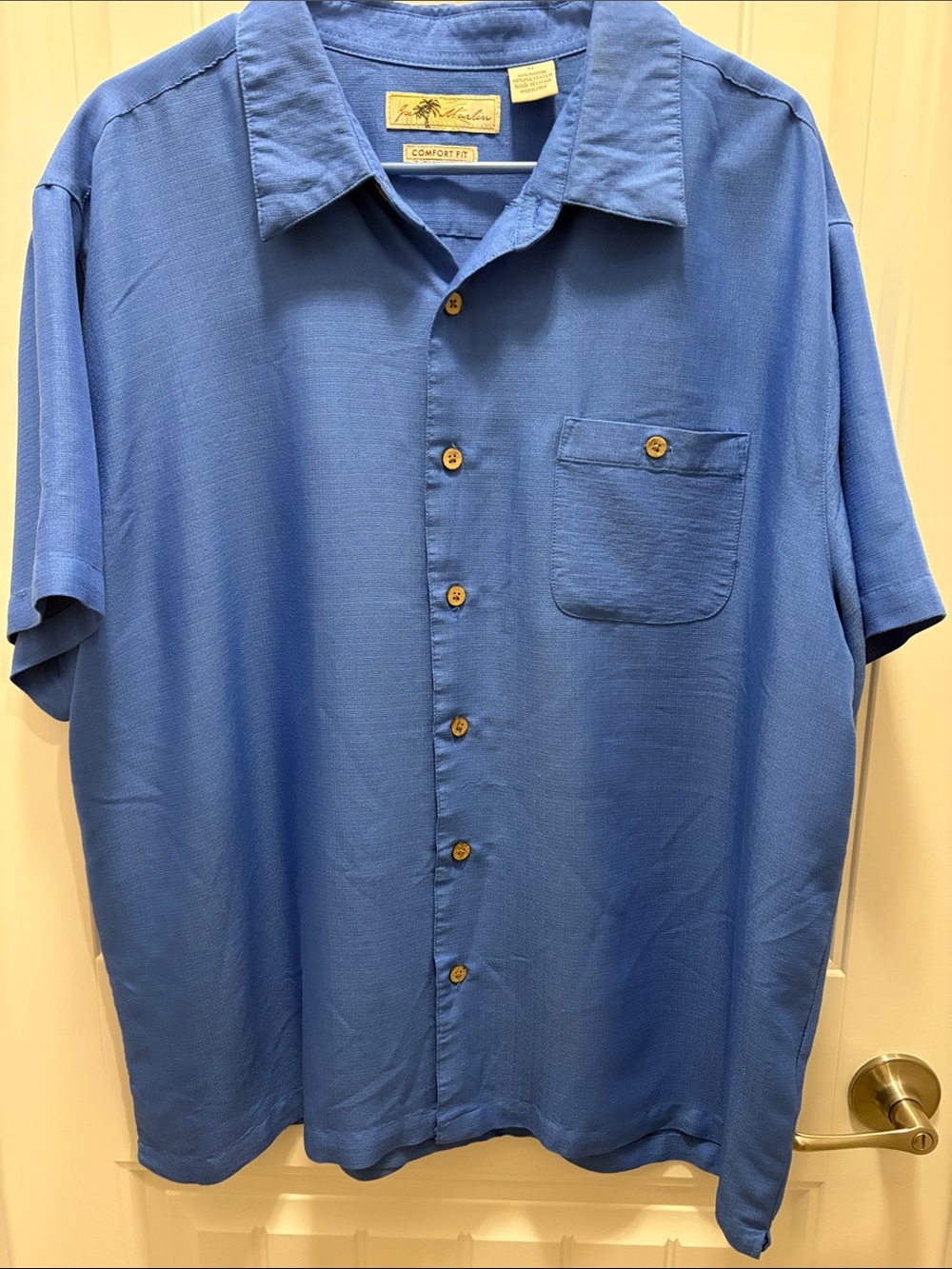 Joe Marlin Men’s XL Blue Rayon Blend Camp Shirt Comfort Fit Button Front